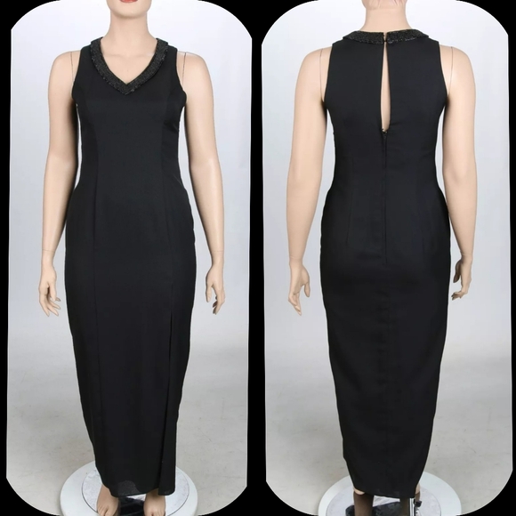 New Image Vintage 80s 90s Black Beaded Party Prom Bridesmaid Dress sz 16 NWT - Picture 1 of 1